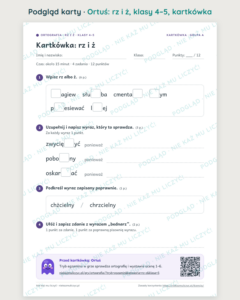 Ortografia z Ortusiem: rz i ż — karty pracy i kartkówki, klasy 4–5 — podgląd karty, kartkówka