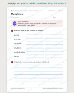 Ortografia z Ortusiem: wielka i mała litera — karty pracy i kartkówki, klasy 2–3 — podgląd karty, strona 3
