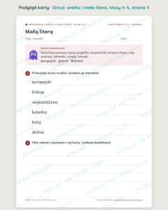 Ortografia z Ortusiem: wielka i mała litera — karty pracy i kartkówki, klasy 4–5 — podgląd karty, strona 3