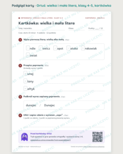 Ortografia z Ortusiem: wielka i mała litera — karty pracy i kartkówki, klasy 4–5 — podgląd karty, kartkówka