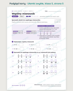 Ułamki zwykłe, klasa 5 — 14 kart pracy PDF z kluczem — podgląd karty, strona 5