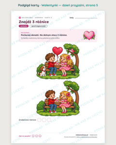 Walentynki — dzień przyjaźni: 13 kart pracy PDF z kluczem (zerówka i klasy 1–3) — podgląd karty, strona 5