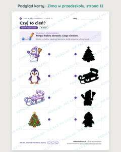 Zima w przedszkolu — 16 kart pracy PDF dla dzieci 4–6 lat — podgląd karty, strona 12