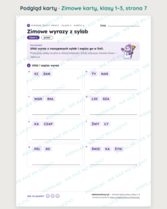 Zimowe karty pracy, klasy 1–3 — 20 kart PDF z kluczem — podgląd karty, strona 7