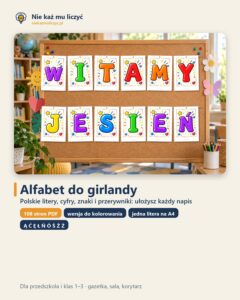 Alfabet do girlandy — litery z polskimi znakami i cyfry, A4 PDF — okładka