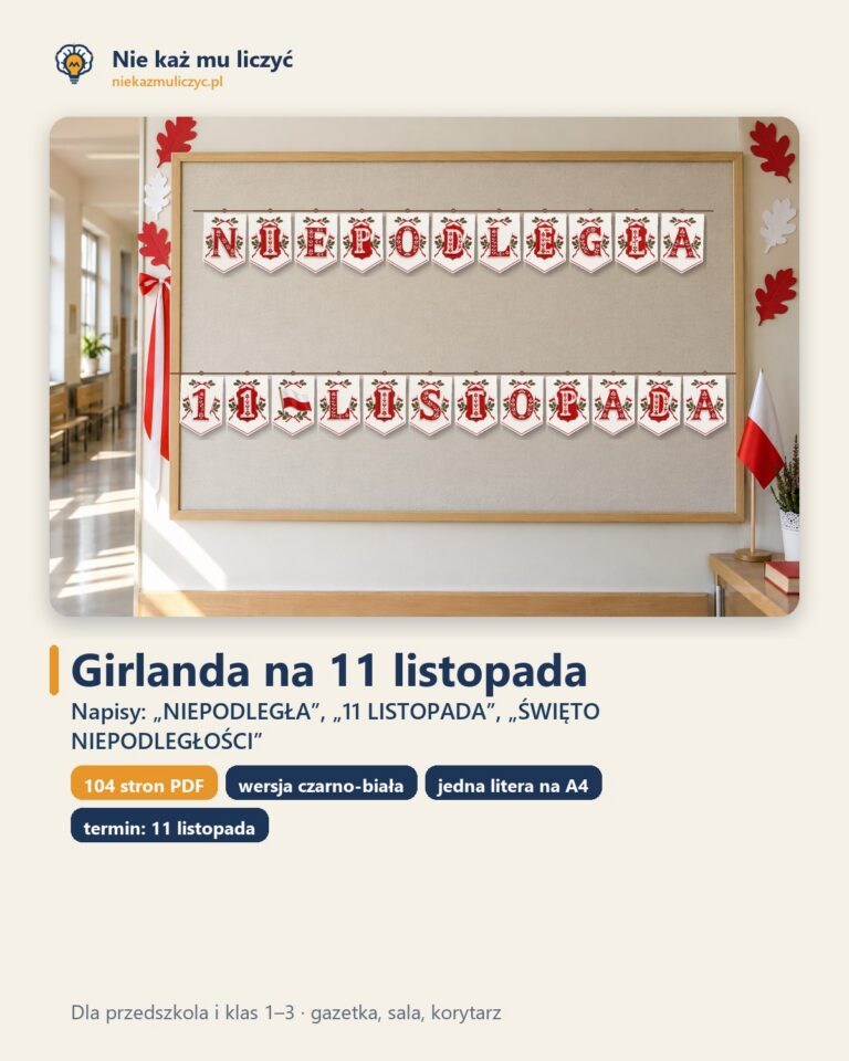 Girlanda na 11 listopada do druku — biało-czerwone litery A4 — okładka