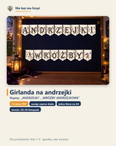 Girlanda na andrzejki do druku — 2 napisy i 10 ilustracji, A4 — okładka