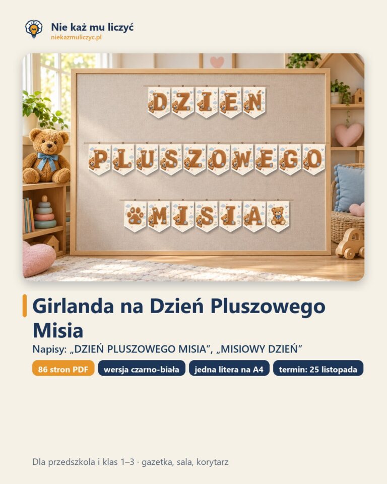 Girlanda na Dzień Pluszowego Misia do druku — litery i misie A4 — okładka