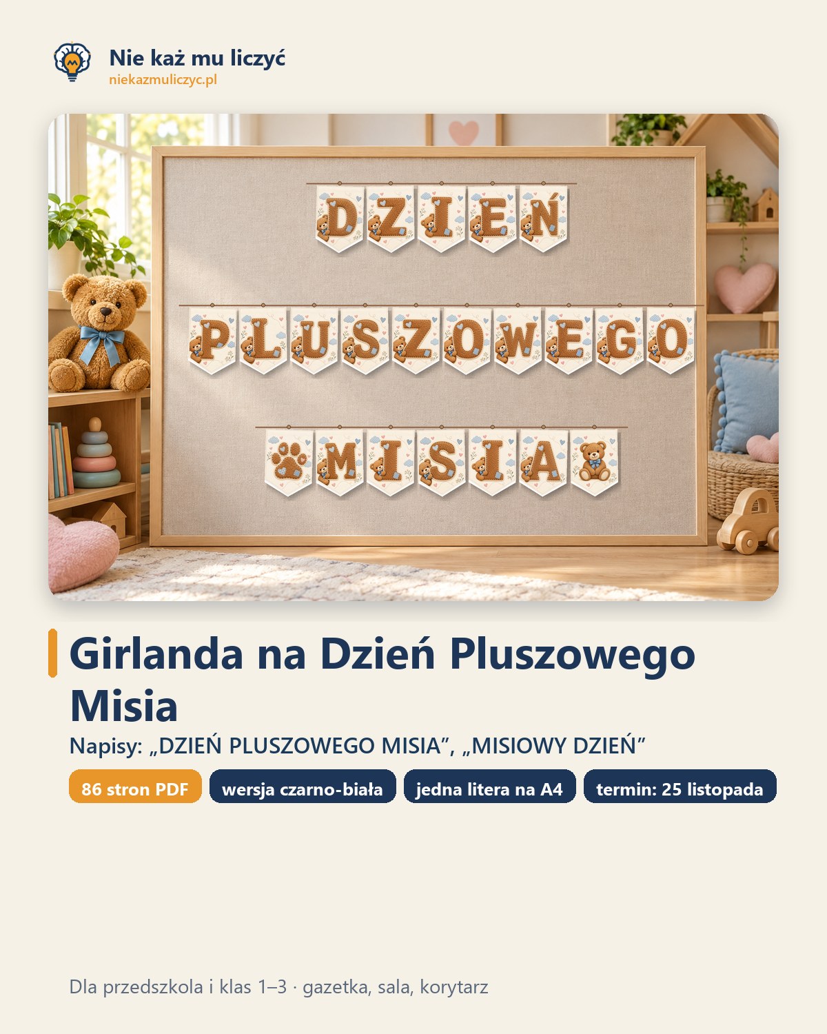 Okładka: Girlanda na Dzień Pluszowego Misia do druku