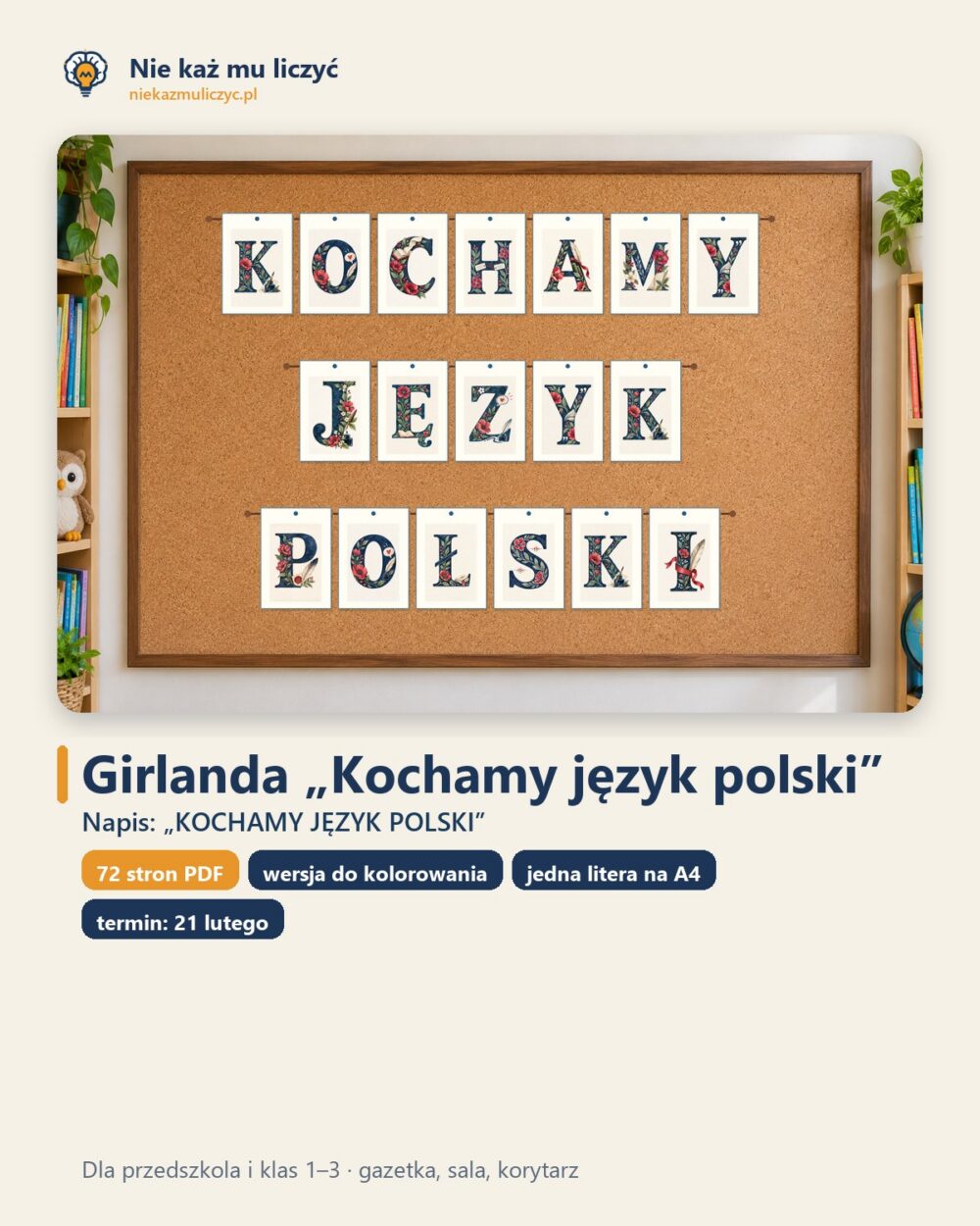 Girlanda KOCHAMY JĘZYK POLSKI na Dzień Języka Ojczystego, A4 — okładka