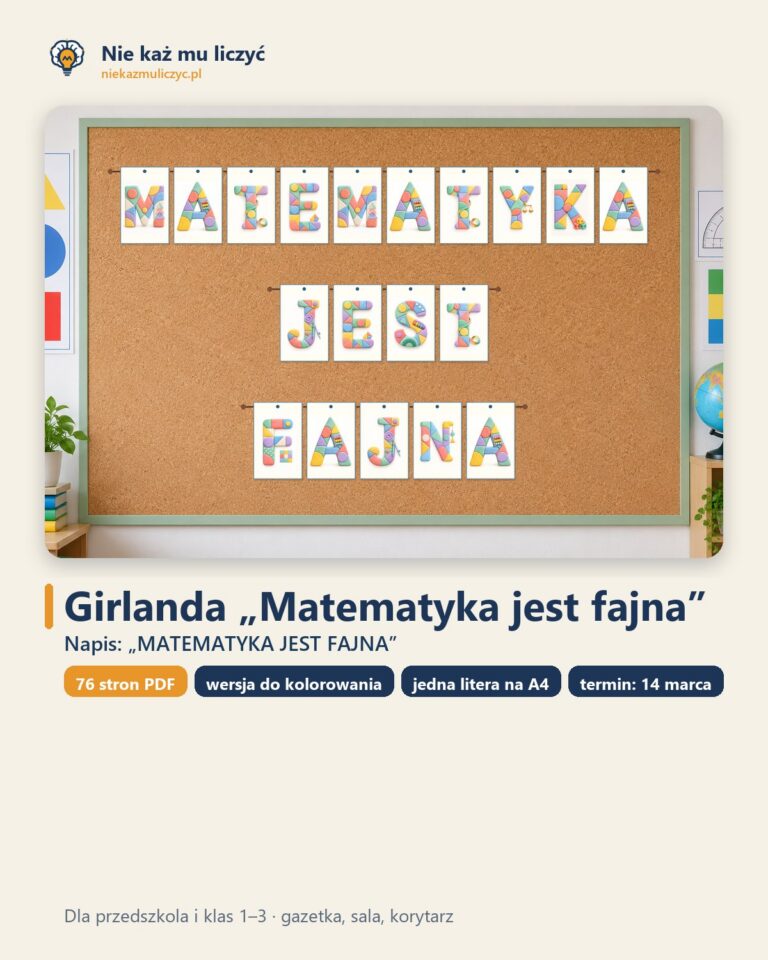 Girlanda MATEMATYKA JEST FAJNA na Dzień Matematyki, A4 PDF — okładka