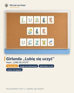 Girlanda LUBIĘ SIĘ UCZYĆ na Międzynarodowy Dzień Edukacji, A4 — okładka