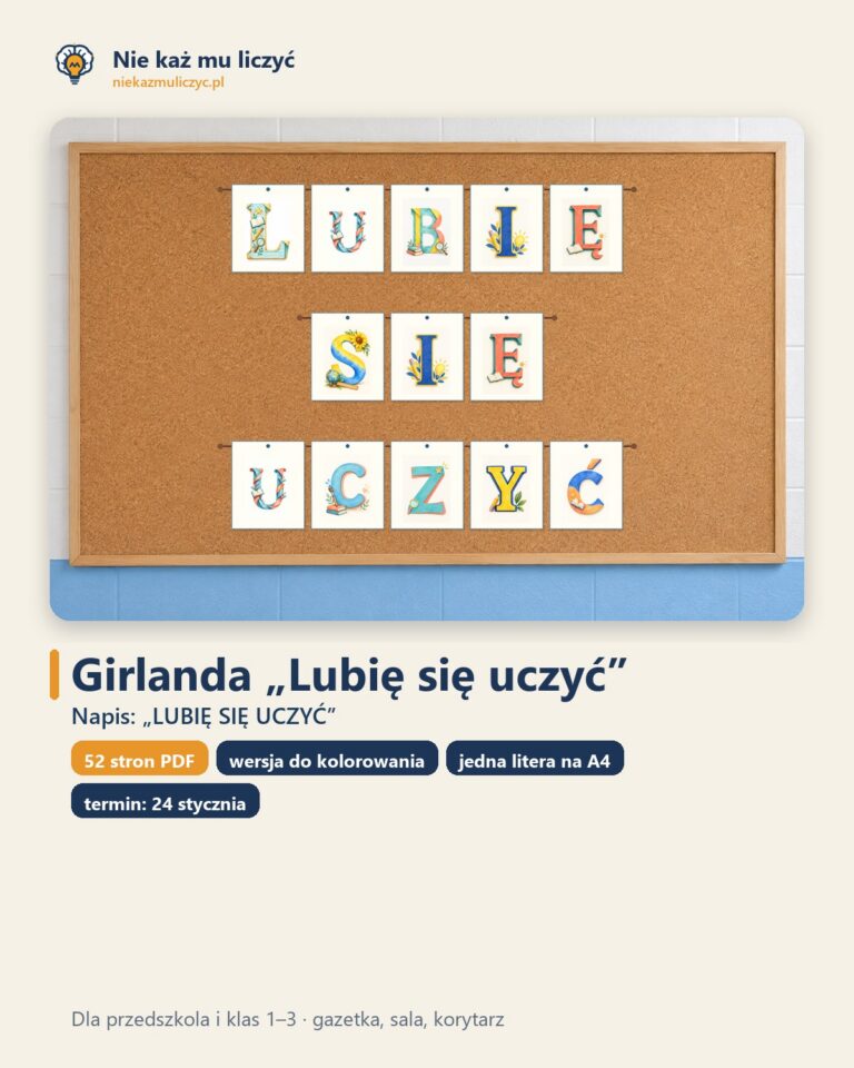 Girlanda LUBIĘ SIĘ UCZYĆ na Międzynarodowy Dzień Edukacji, A4 — okładka