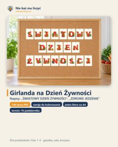Girlanda na Światowy Dzień Żywności — ZDROWE JEDZENIE, A4 PDF — okładka