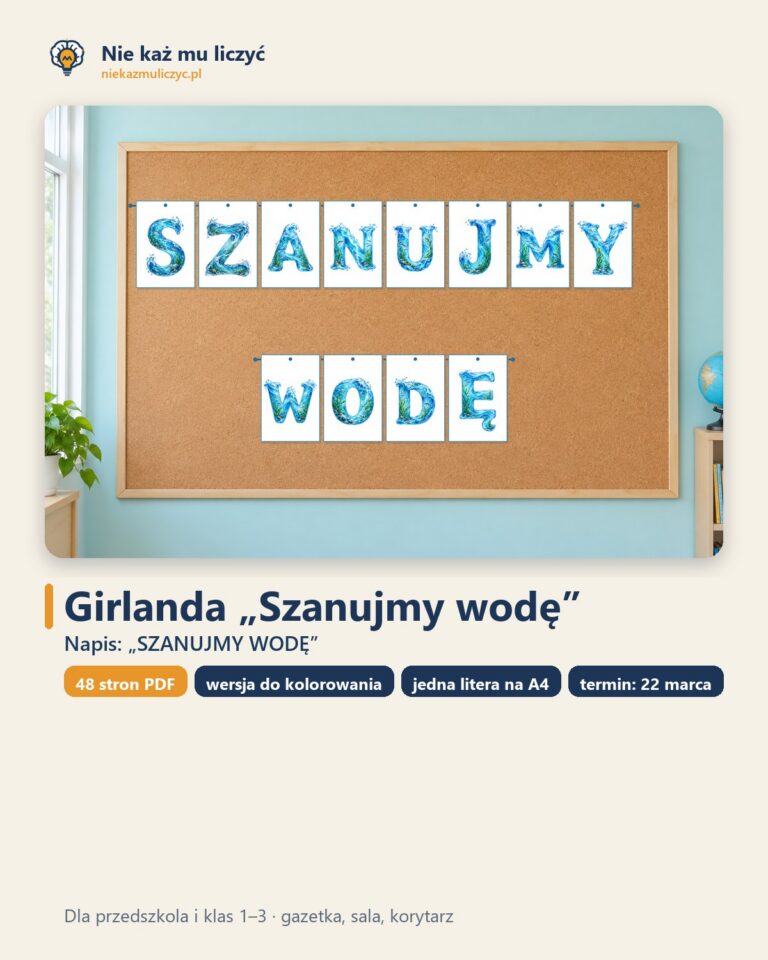 Girlanda SZANUJMY WODĘ na Światowy Dzień Wody, A4 PDF — okładka