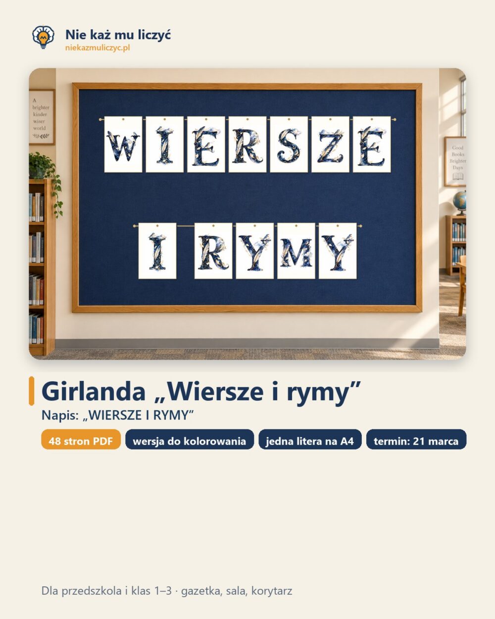 Girlanda WIERSZE I RYMY na Światowy Dzień Poezji, A4 PDF — okładka
