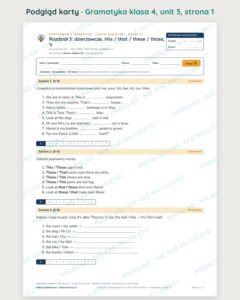 Gramatyka angielska klasa 4 — 9 kartkówek z kluczem, A–E PDF — podgląd karty 1