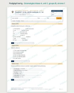 Kartkówka z gramatyki angielski klasa 4 unit 1: to be — B–E — podgląd karty, grupa B