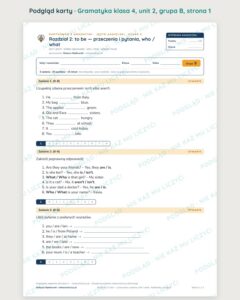 Kartkówka z gramatyki angielski klasa 4 unit 2 — grupy B–E — podgląd karty, grupa B
