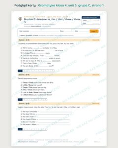 Kartkówka z gramatyki angielski klasa 4 unit 3: dzierżawcze — B–E — podgląd karty, grupa C