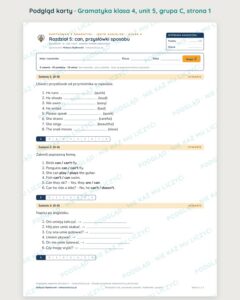 Kartkówka z gramatyki angielski klasa 4 unit 5: can — B–E — podgląd karty, grupa C