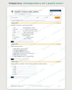 Kartkówka z gramatyki angielski klasa 4 unit 7: present simple — B–E — podgląd karty, grupa B