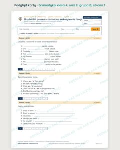 Gramatyka angielski klasa 4 unit 8: present continuous — kartkówka B–E — podgląd karty, grupa B