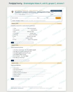 Gramatyka angielski klasa 4 unit 8: present continuous — kartkówka B–E — podgląd karty, grupa C