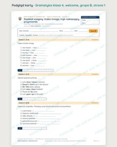 Kartkówka z gramatyki angielski klasa 4 welcome: liczba mnoga — B–E — podgląd karty, grupa B