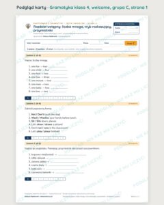Kartkówka z gramatyki angielski klasa 4 welcome: liczba mnoga — B–E — podgląd karty, grupa C