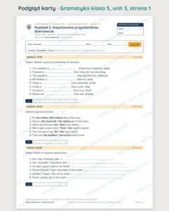 Gramatyka angielska klasa 5 — 9 kartkówek z kluczem, A–E PDF — podgląd karty 1