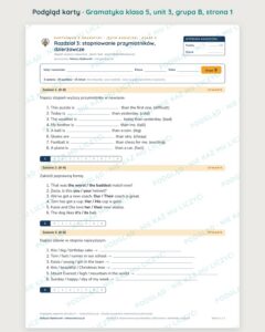 Kartkówka z gramatyki angielski klasa 5 unit 3 — grupy B–E — podgląd karty, grupa B