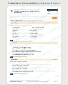 Kartkówka z gramatyki angielski klasa 5 unit 3 — grupy B–E — podgląd karty, grupa C