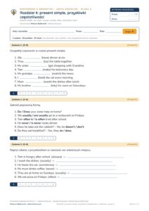 Kartkówka z gramatyki angielski klasa 5 unit 4: present simple — B–E — okładka