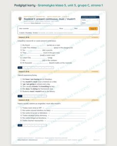 Gramatyka angielski klasa 5 unit 5: present continuous — kartkówka B–E — podgląd karty, grupa C