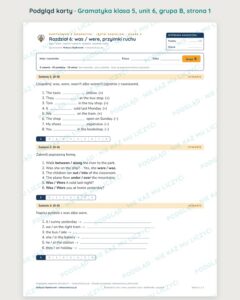 Kartkówka z gramatyki angielski klasa 5 unit 6: was / were — B–E — podgląd karty, grupa B