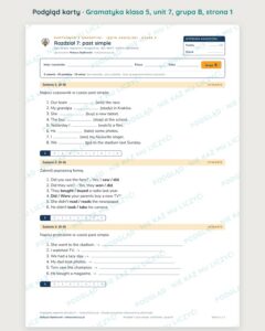 Kartkówka z gramatyki angielski klasa 5 unit 7: past simple — B–E — podgląd karty, grupa B