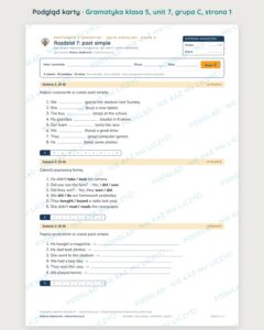 Kartkówka z gramatyki angielski klasa 5 unit 7: past simple — B–E — podgląd karty, grupa C