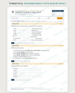 Kartkówka z gramatyki angielski klasa 5 unit 8: be going to — B–E — podgląd karty, grupa B
