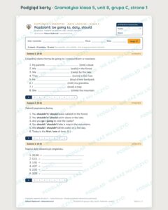 Kartkówka z gramatyki angielski klasa 5 unit 8: be going to — B–E — podgląd karty, grupa C
