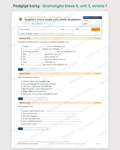 Gramatyka angielska klasa 6 — 9 kartkówek z kluczem, A–E PDF — podgląd karty 1