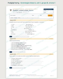 Kartkówka z gramatyki angielski klasa 6 unit 1: present simple — B–E — podgląd karty, grupa B