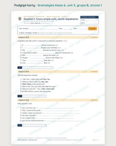 Kartkówka z gramatyki angielski klasa 6 unit 3 — grupy B–E — podgląd karty, grupa B