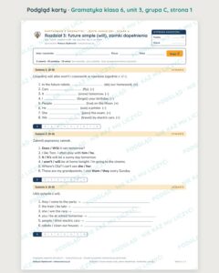 Kartkówka z gramatyki angielski klasa 6 unit 3 — grupy B–E — podgląd karty, grupa C