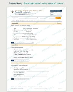 Kartkówka z gramatyki angielski klasa 6 unit 6: past simple — B–E — podgląd karty, grupa C