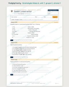 Kartkówka z gramatyki angielski klasa 6 unit 7: present perfect — B–E — podgląd karty, grupa C