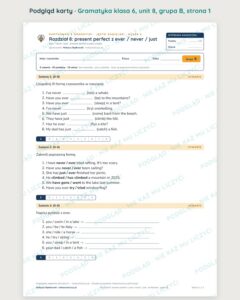 Kartkówka z gramatyki angielski klasa 6 unit 8 — grupy B–E — podgląd karty, grupa B