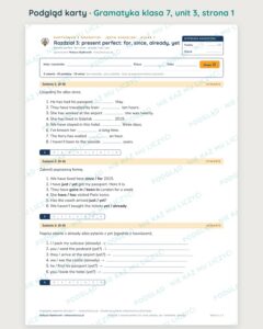 Gramatyka angielska klasa 7 — 9 kartkówek z kluczem, A–E PDF — podgląd karty 1