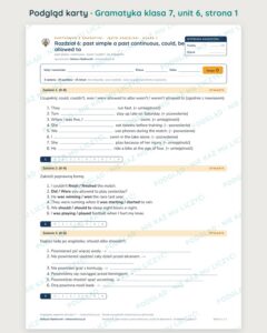 Gramatyka angielska klasa 7 — 9 kartkówek z kluczem, A–E PDF — podgląd karty 2