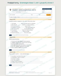 Gramatyka angielski klasa 7 unit 1: zdania przydawkowe — kartkówka B–E — podgląd karty, grupa B
